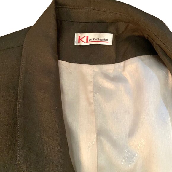 Vintage KL by Carl Lagerfeld 80s linen and wool blazer jacket, olive,, rare - Picture 6 of 16